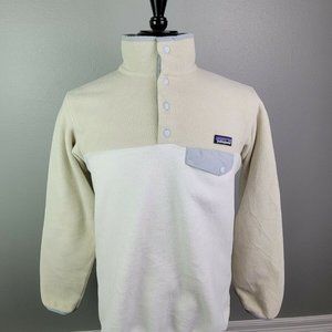 Patagonia Synchilla Snap-T Fleece Pullover White & Tan Size Medium EUC!